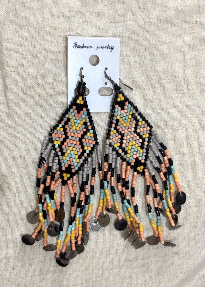 Combo Beaded Fringe Statement Earrings