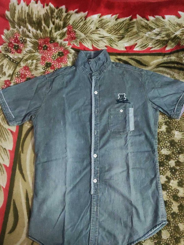 Imported Denim Short Sleeve Button Down