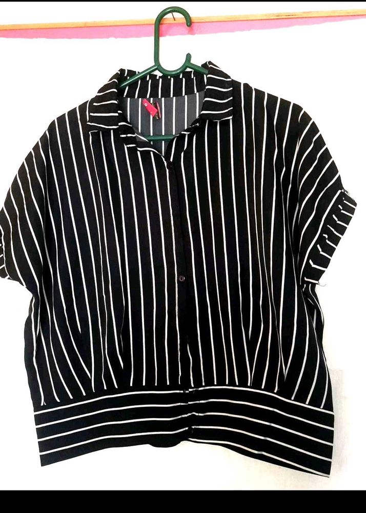 Black Striped Crop Shirt