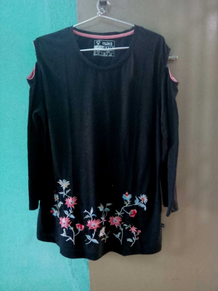 Floral Embroidered Cold Shoulder Top