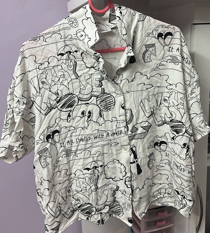Mickey Mouse Doodle Print crop Shirt