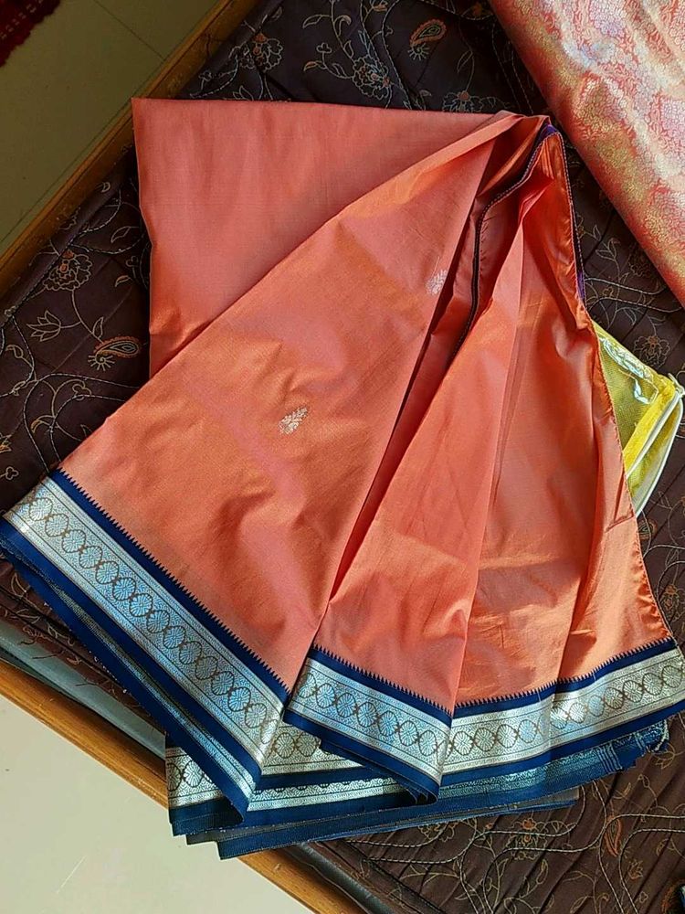 Original Banarasi Silk With Blue Border Zari Work