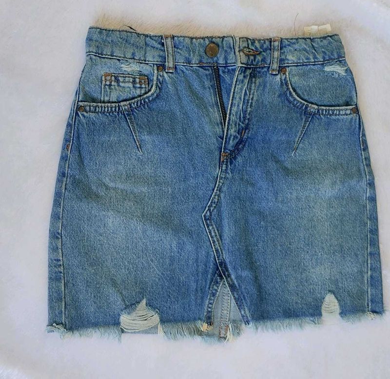 Distressed Denim Mini Skirt