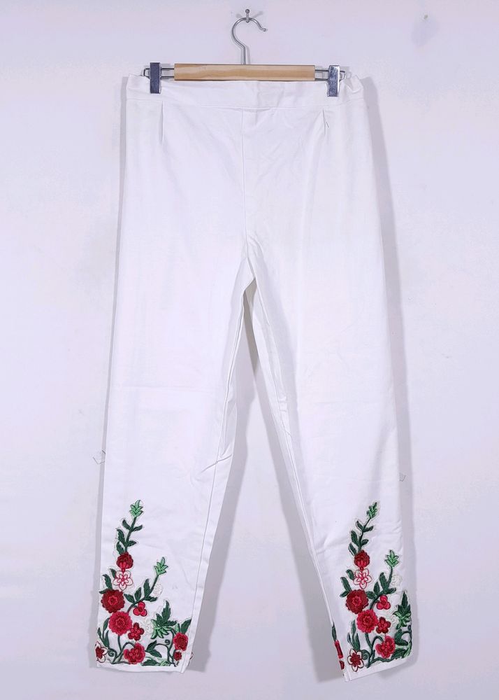 White Ankle Length Embroidered Salwar(Women's)