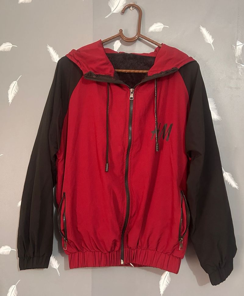 Red &amp; Black Hooded Jacket