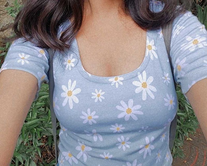 Daisy Print Ribbed Top