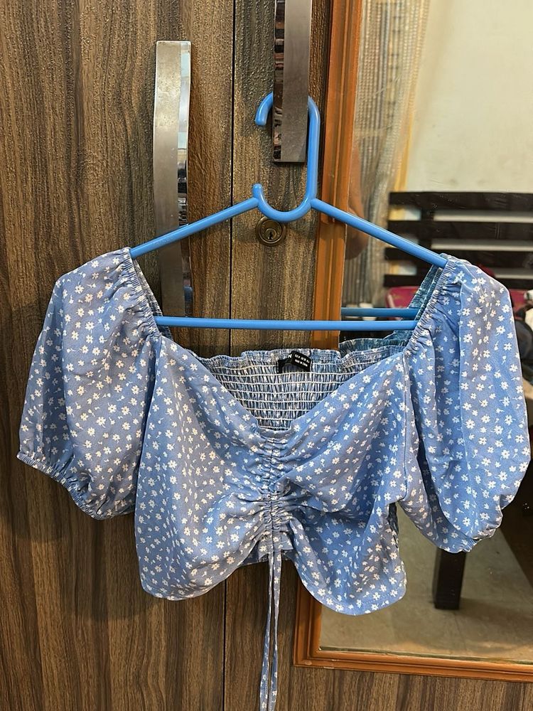 Floral Blue Crop Top And Skirt