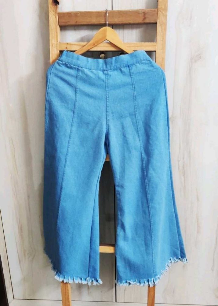 Denim Flare Pants with Frayed Hem waist -28