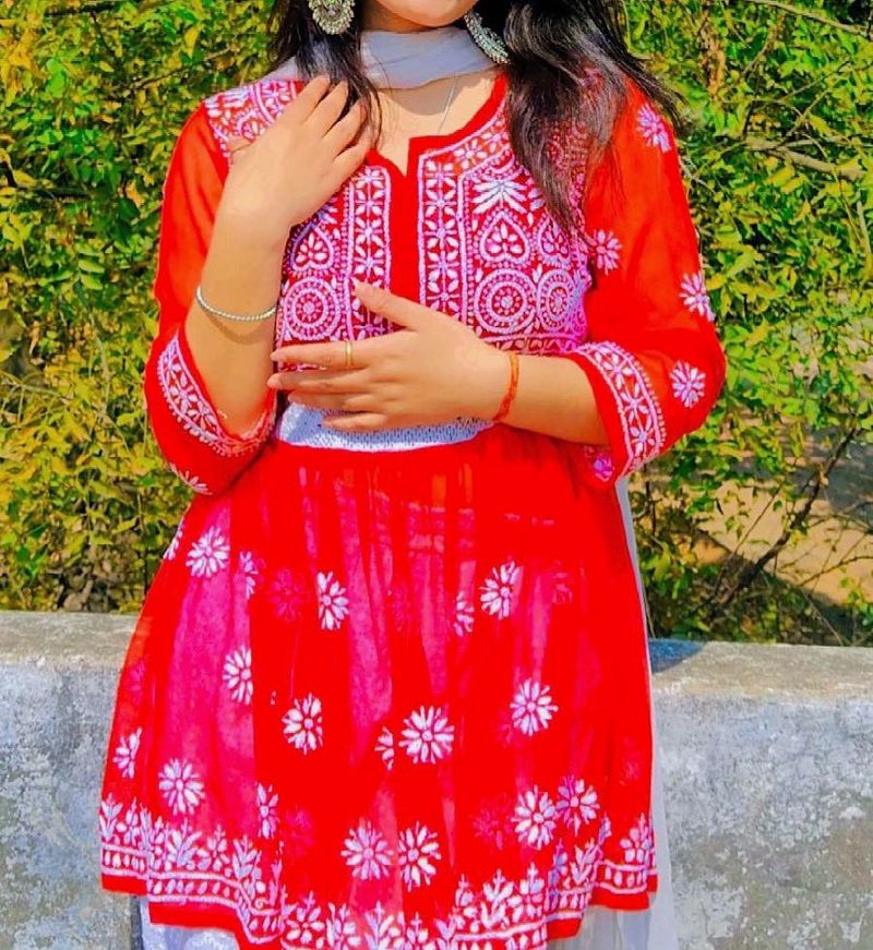 Red Embroidered Kurti