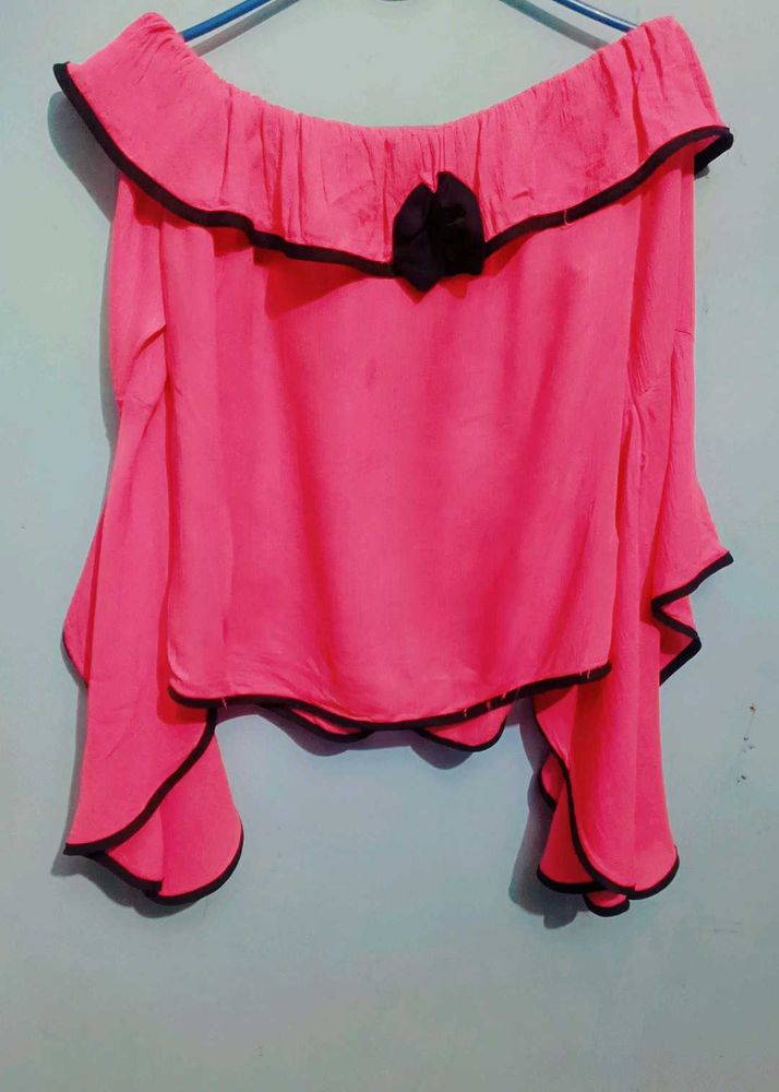 Pink Off-Shoulder Bell Sleeve Top