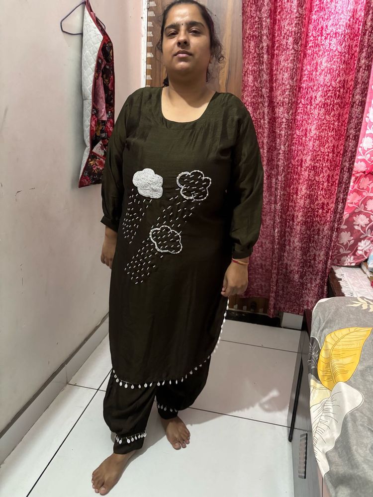 Olive Green Embroidered Kurta Set