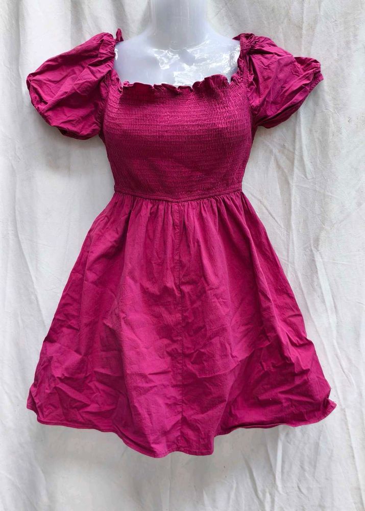 I. Pink Puff Sleeve Dress