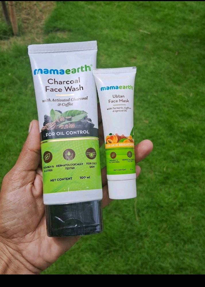 Mamaearth Charcoal Facewash And Ubtan Facemask