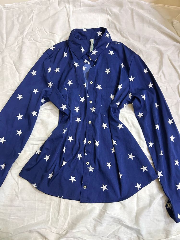 Y2k Starry Blue Top