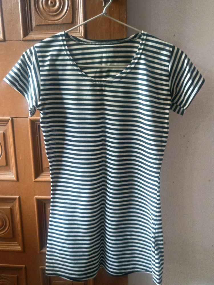 Girls Black &amp; White Striped Top