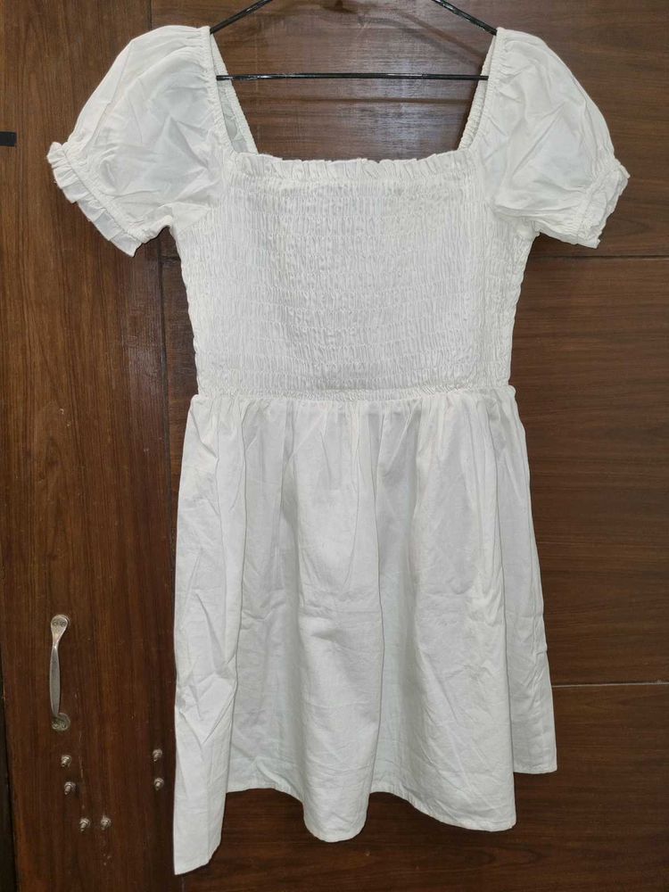 Asos White  Smocked Cotton Dress