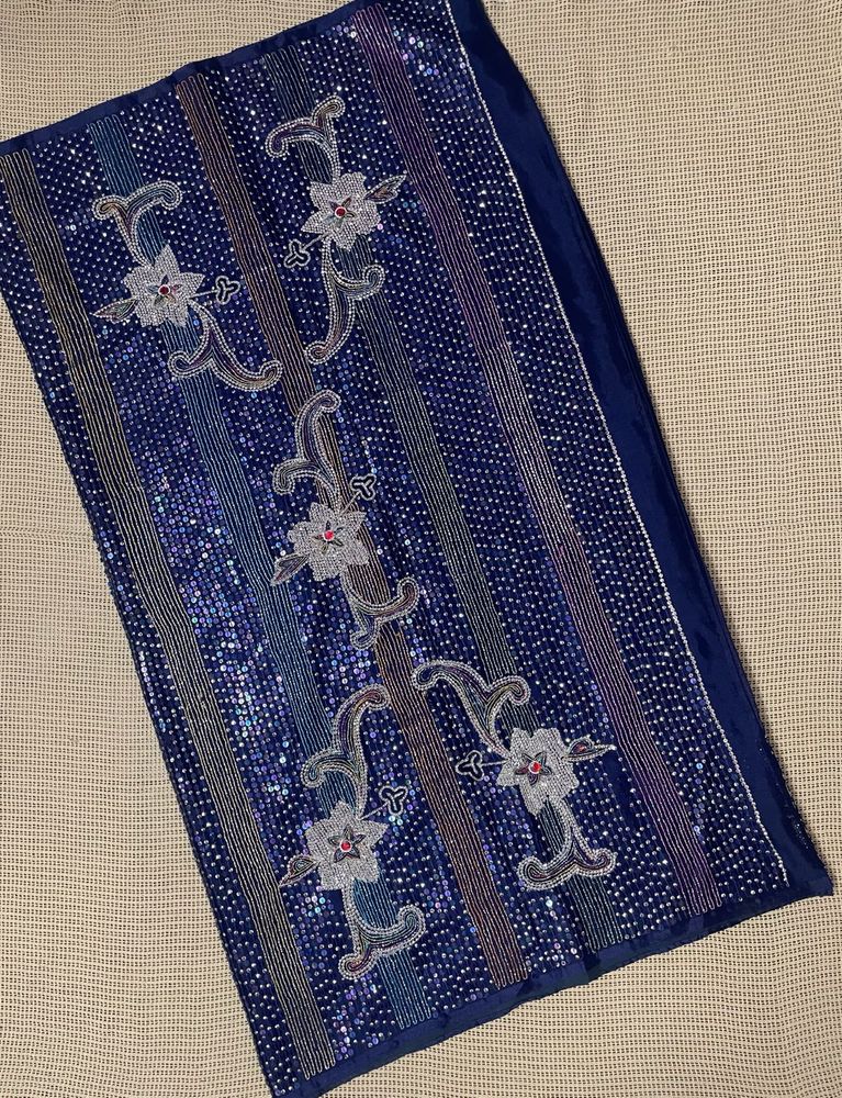 Navy Blue Sequins Heavy Saree