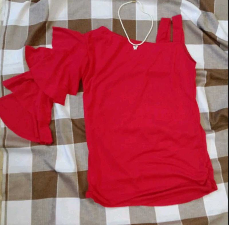 Red Ruffle Sleeve Top