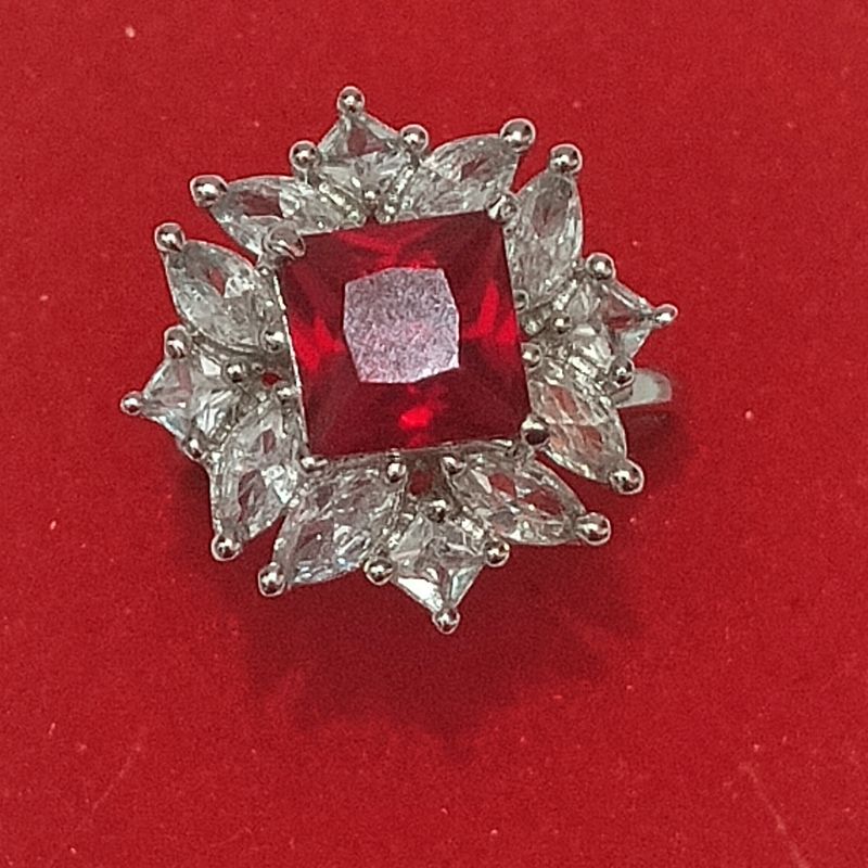 Artificial Silver Adjustable Ring + Big Size Stone