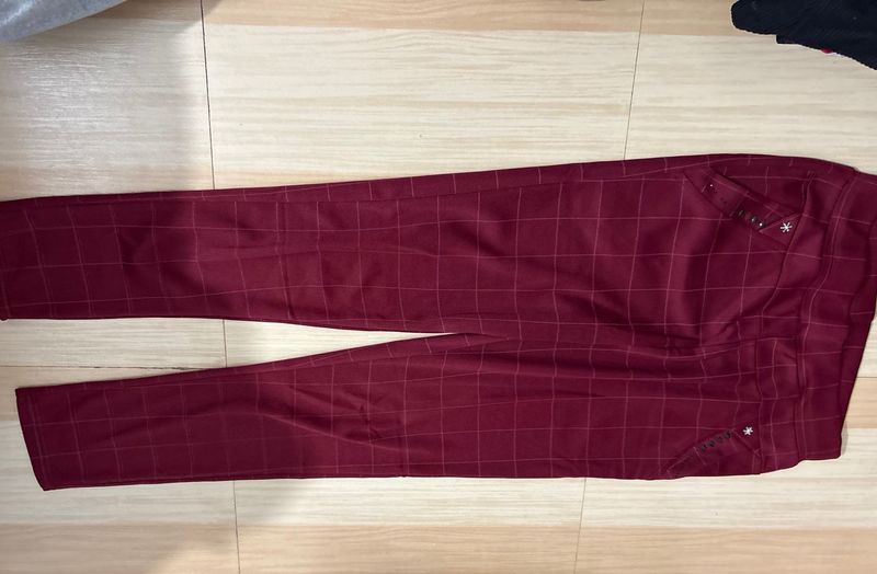 Checked Burgundy Pants