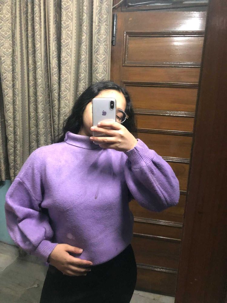 Lavender Sweater Puff Sleeves