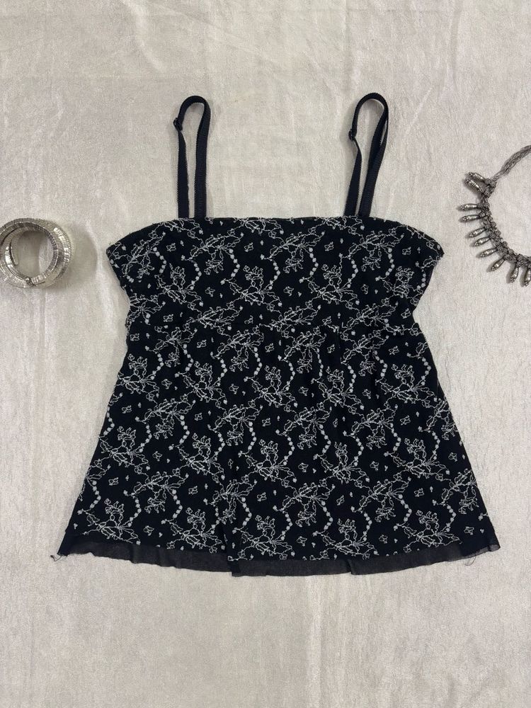 Black &amp; White Floral Tank Top