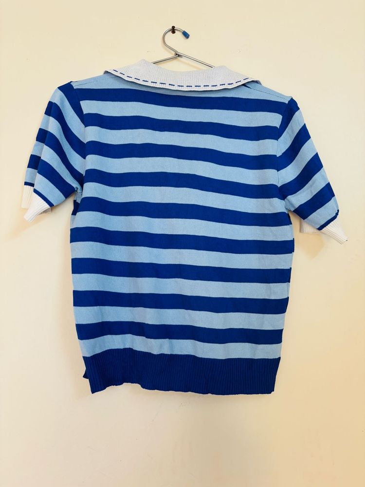 Striped Blue Knit Crop Top