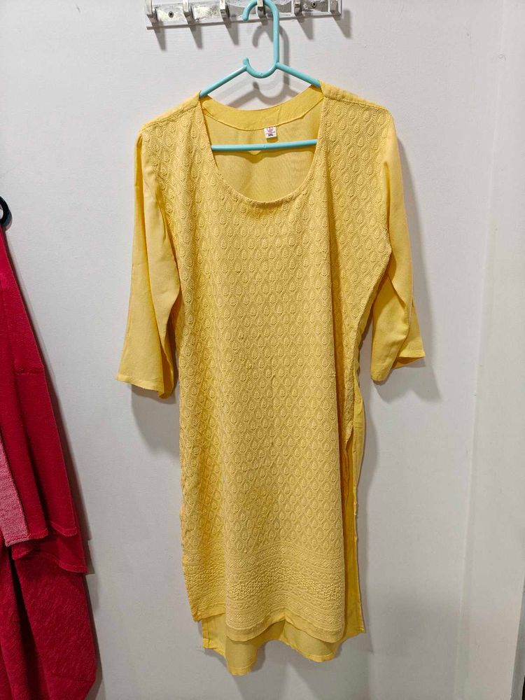 Yellow Chikankari Kurti