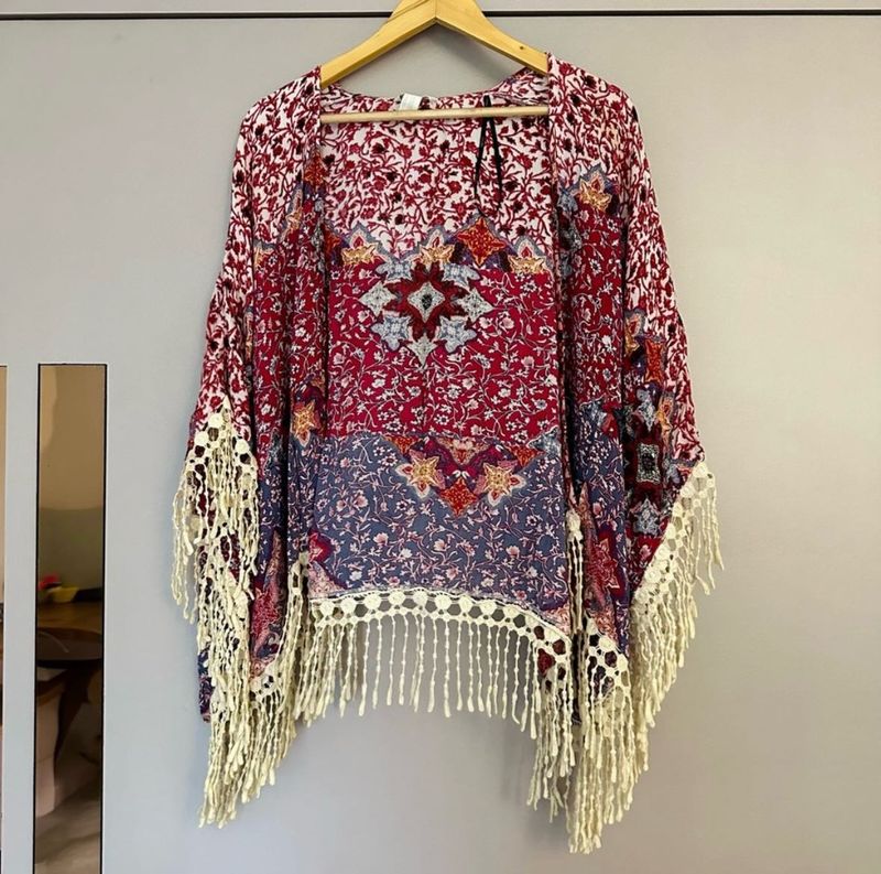 Boho Floral Shrug with Fringe