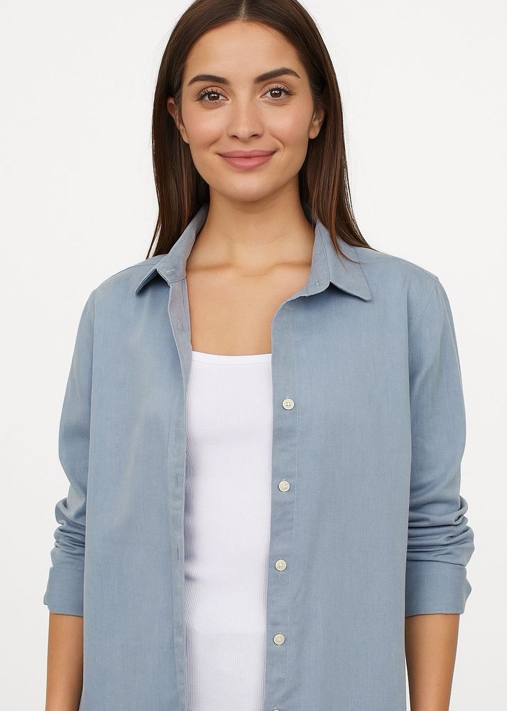 H&amp;M oversized light blue iron shirt