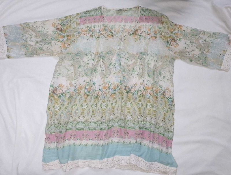 Floral Print Sheer Kurti Top