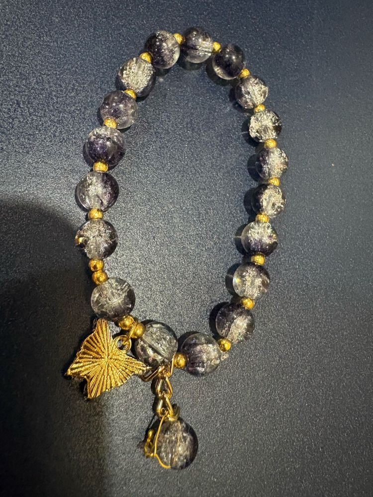 Grey Beaded Charm Bracelet