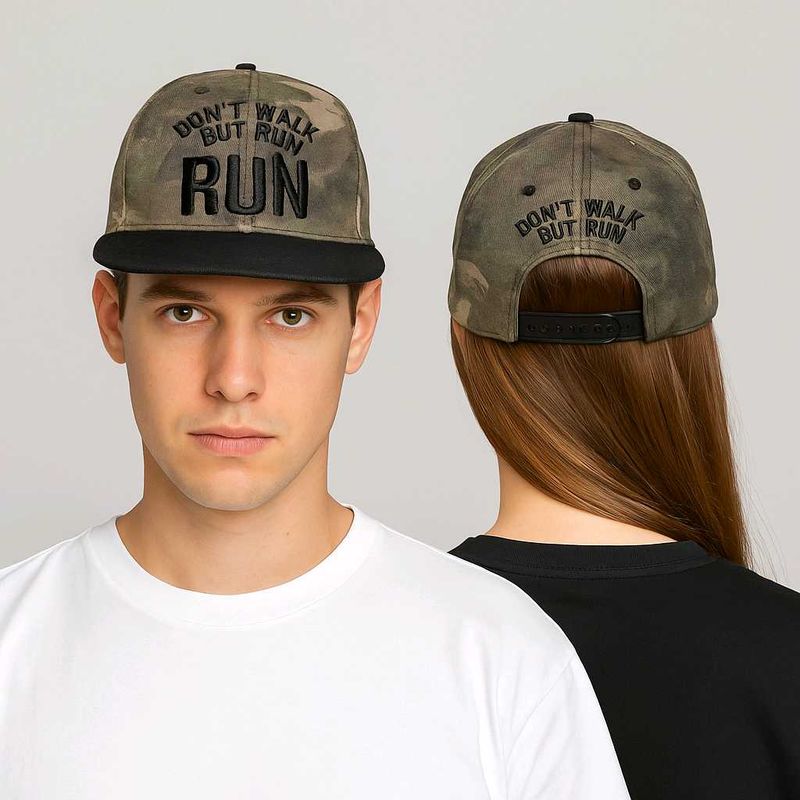 Camo &#34;Don&#39;t Walk But Run&#34; Snapback Cap