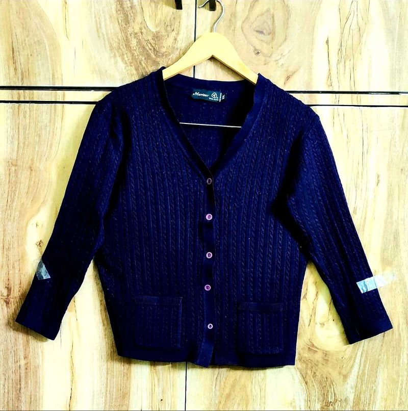 Dark Purple Colour Self Design Cardigan Size-36