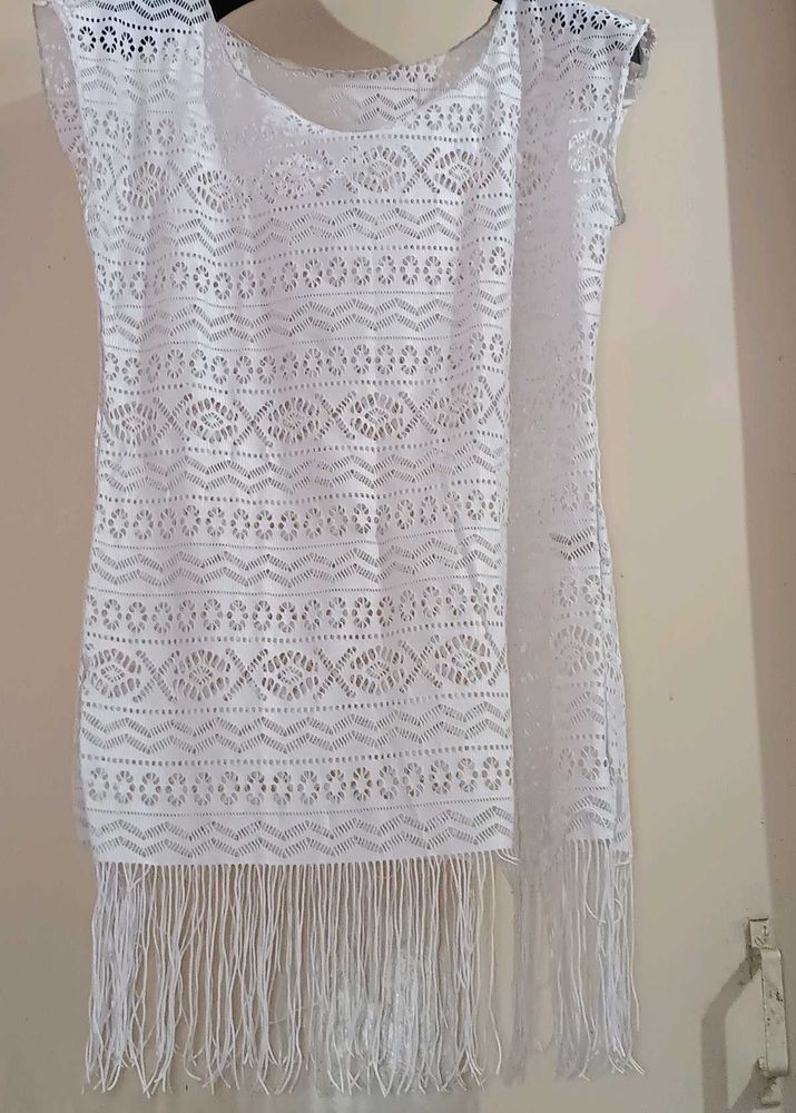 White Lace Fringe Cover-Up