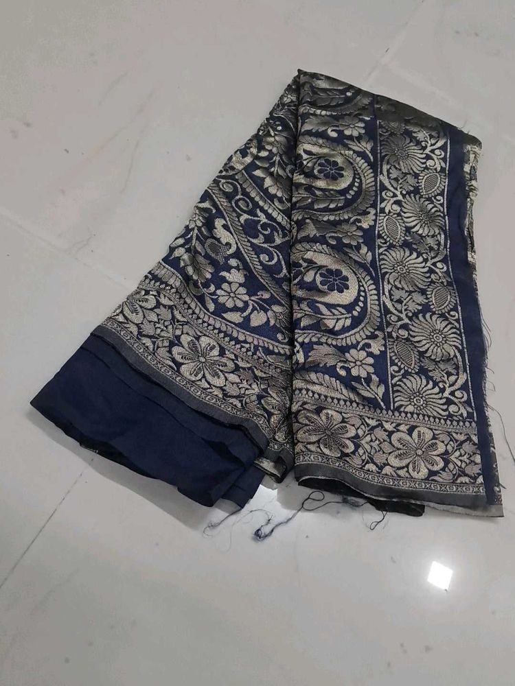 Elegant Navy Blue Floral Saree