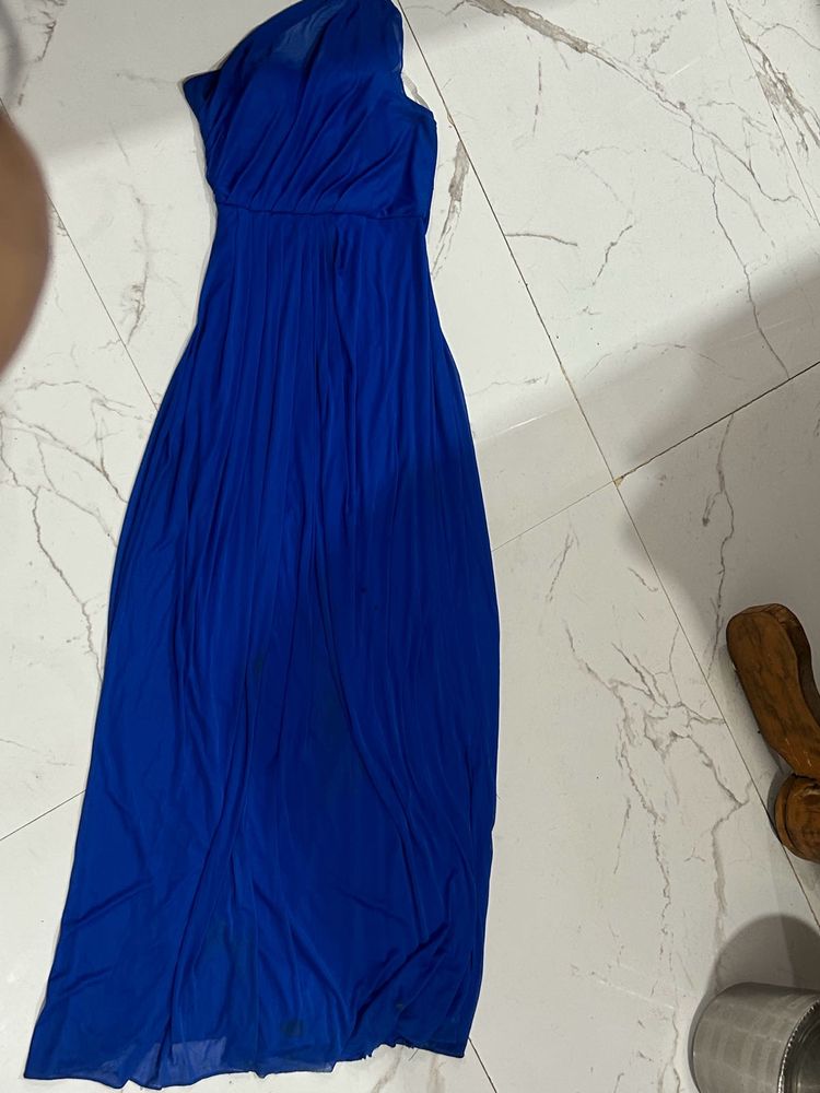 Elegant Blue Dress One Shoulder