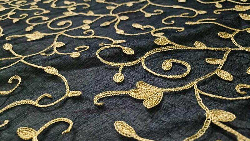 Gold Embroidered Black Fabric Dupatta