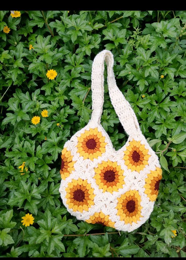Sunflower Crochet Tote Bag