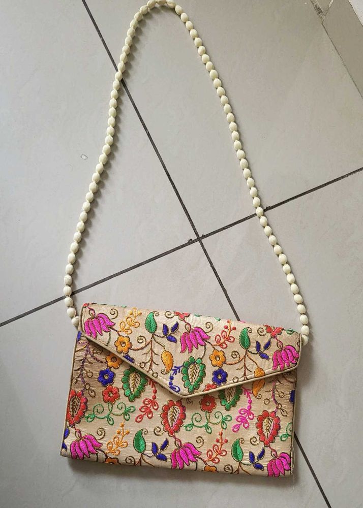 Embroidered Clutch with Beaded Strap
