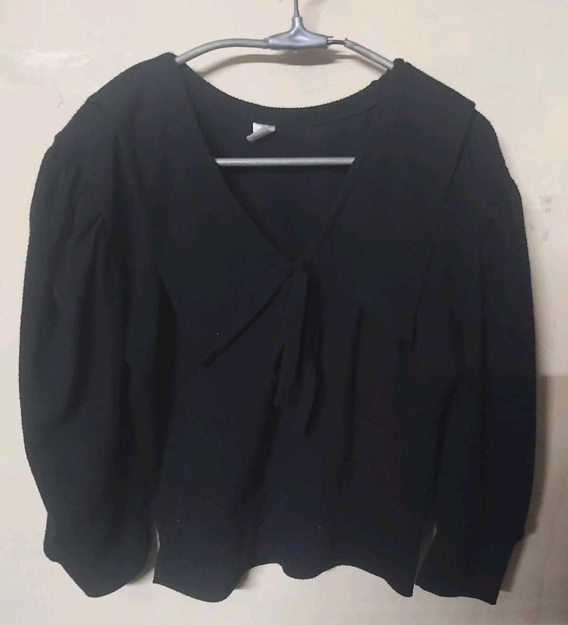 Elegant korean Black Long Sleeve Top