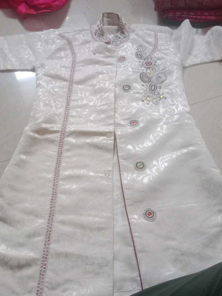 Boys' White Embroidered Kurta
