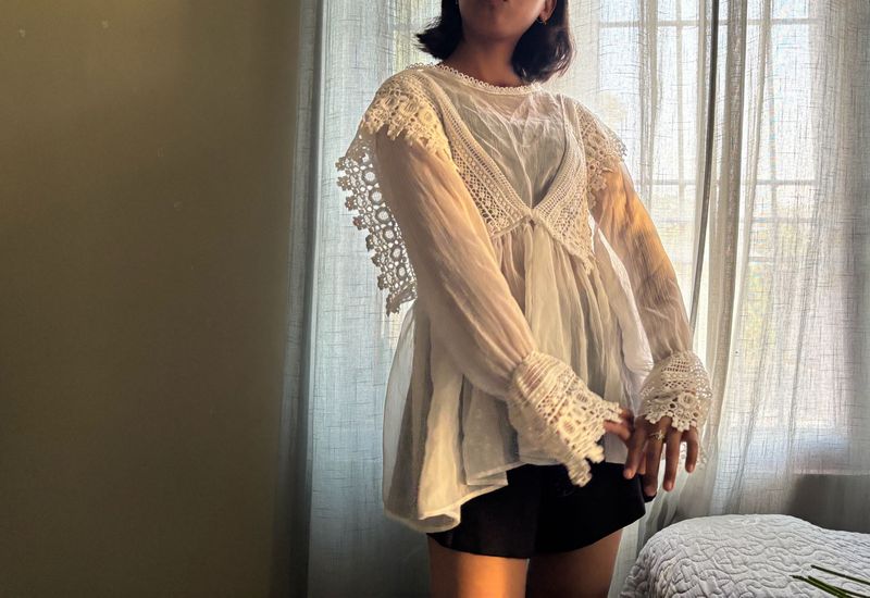 White Lace Detail Blouse