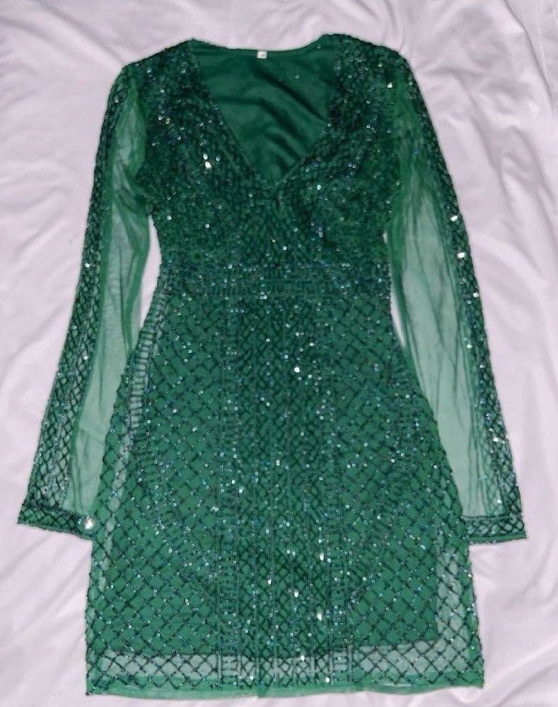 Bottle Green Heavy Work Designer Cocktail Dress