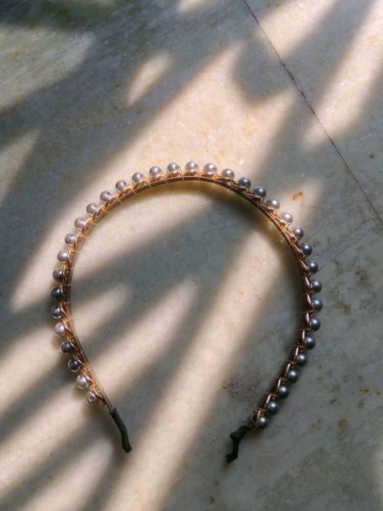 Dark Grey Pearl Beaded Royal Headband