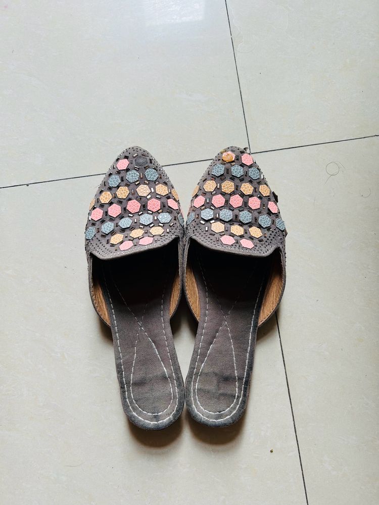 Grey Ehtnic Mojri Footwear