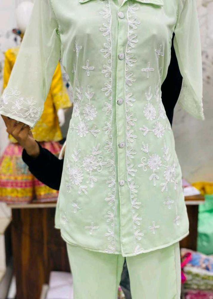 Kids Mint Green Embroidered Set