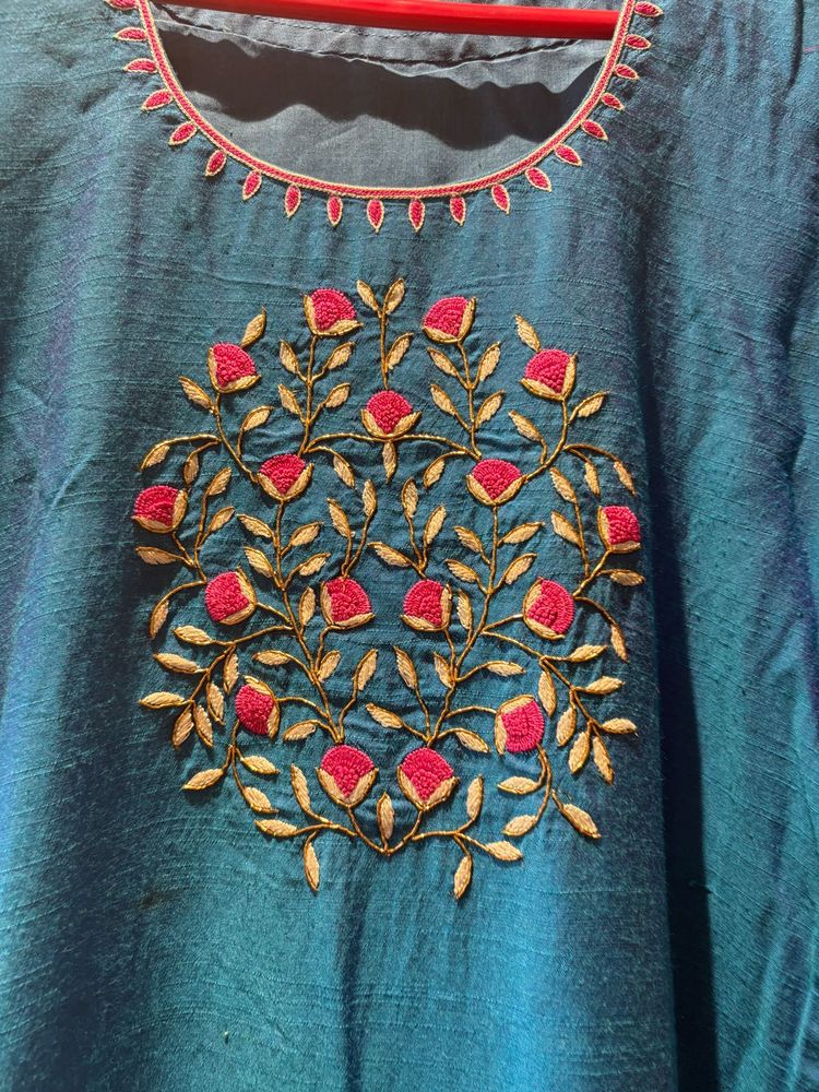 Hand Work Blue Kurta…with Latkan