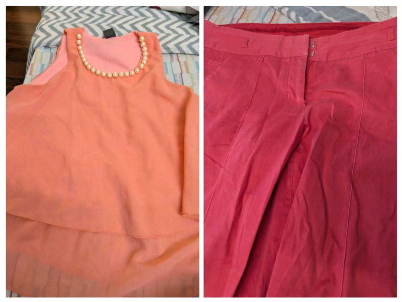 Coral Blouse &amp; Pants Set