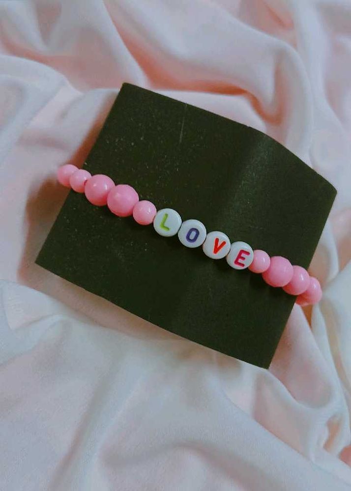 Pink &#39;Love&#39; Beaded Bracelet